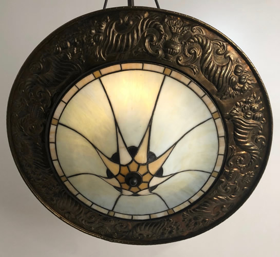 Art Nouveau Leaded Glass Inverted Dome Light